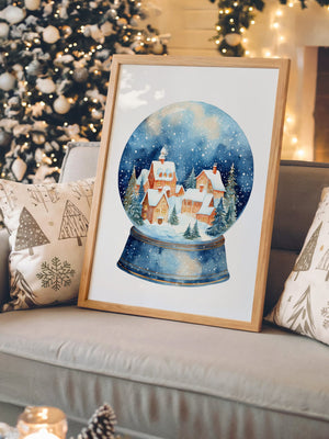 Schneekugel Winterdorf Aquarell