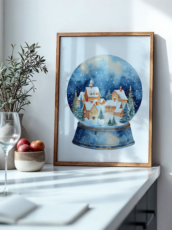 Schneekugel Winterdorf Aquarell