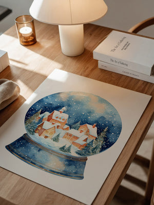 Schneekugel Winterdorf Aquarell