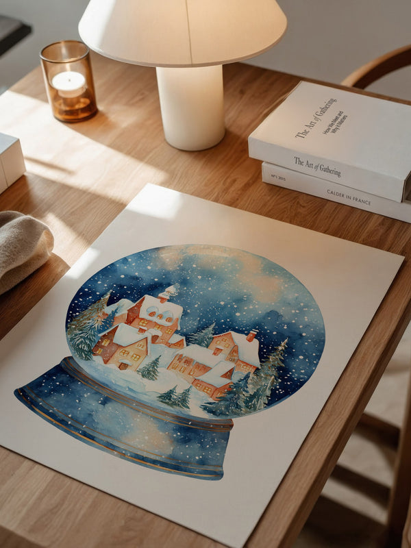 Schneekugel Winterdorf Aquarell