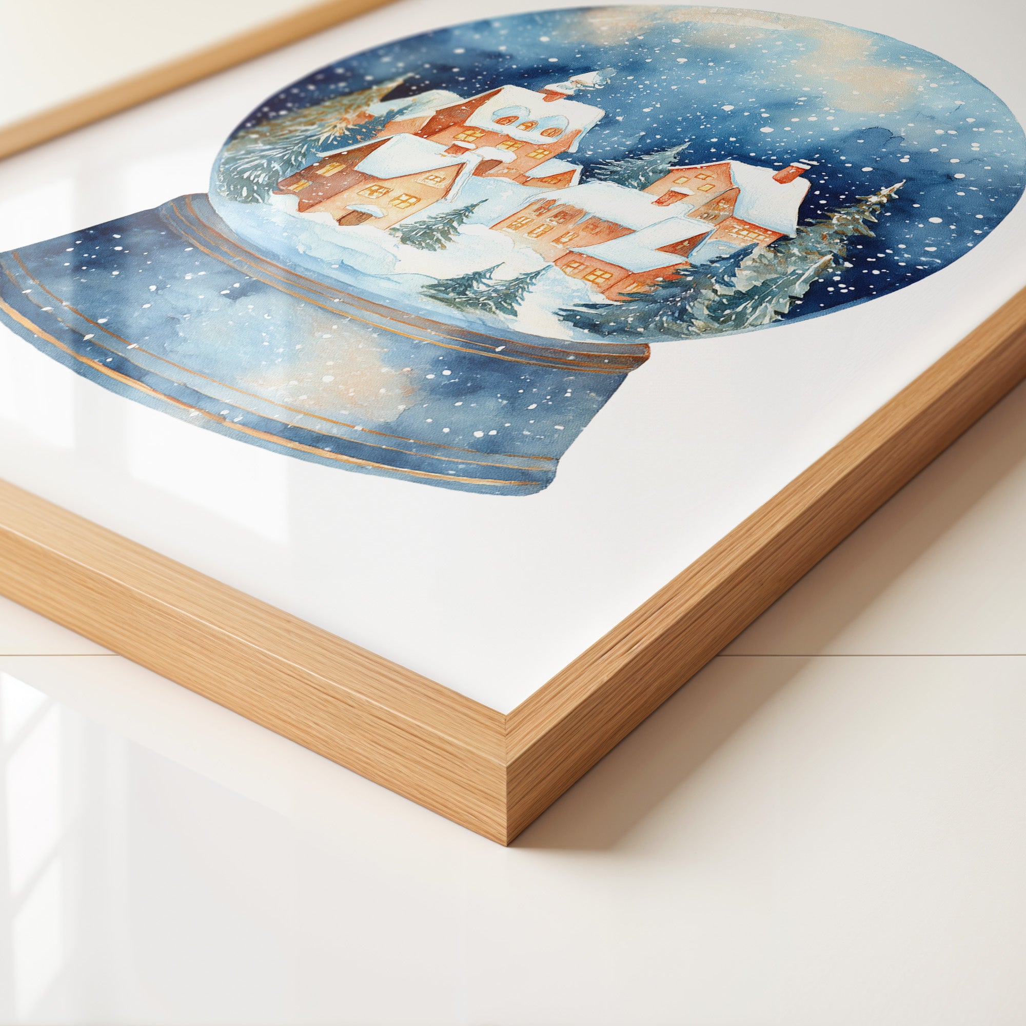 Schneekugel Winterdorf Aquarell