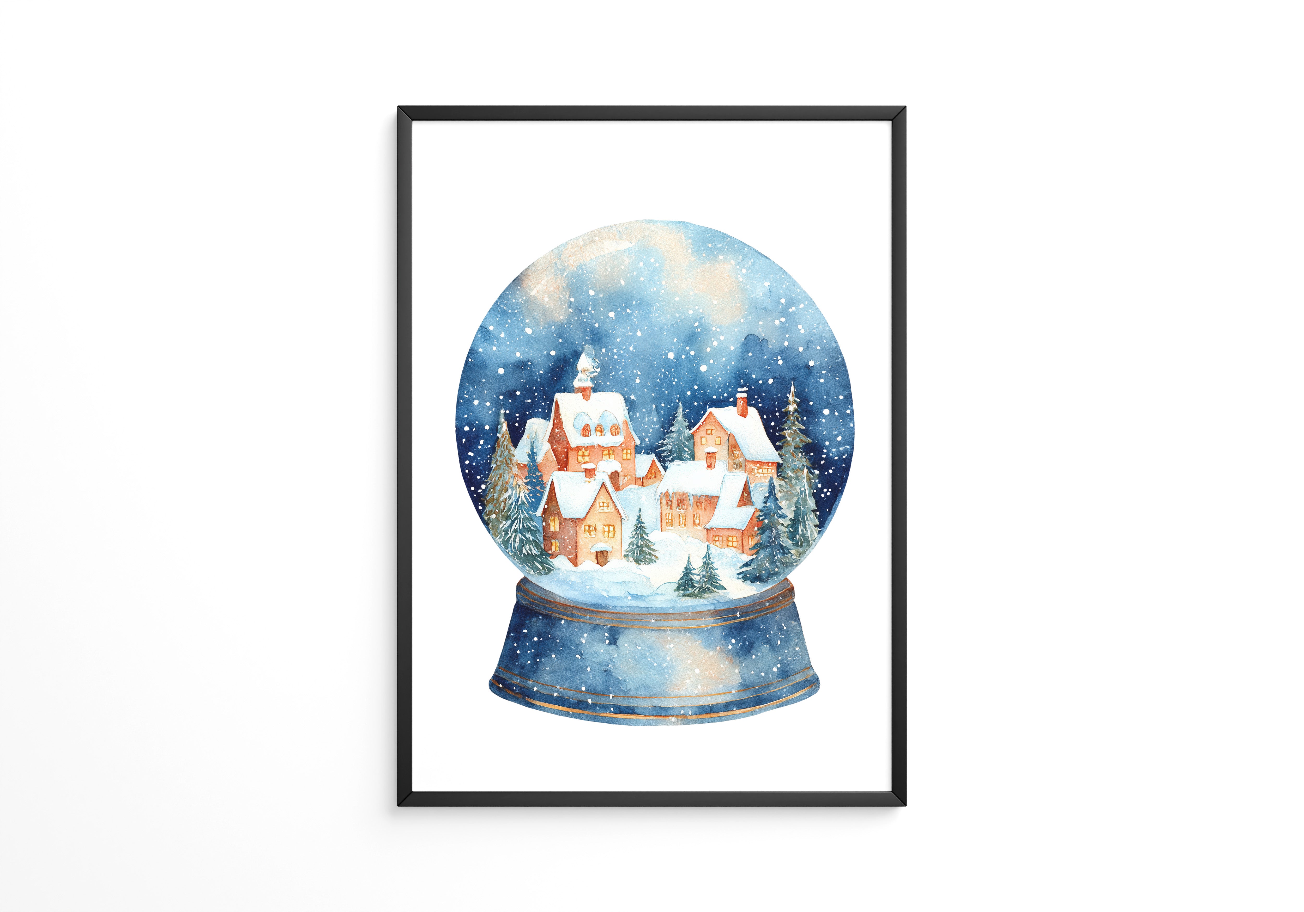 Schneekugel Winterdorf Aquarell