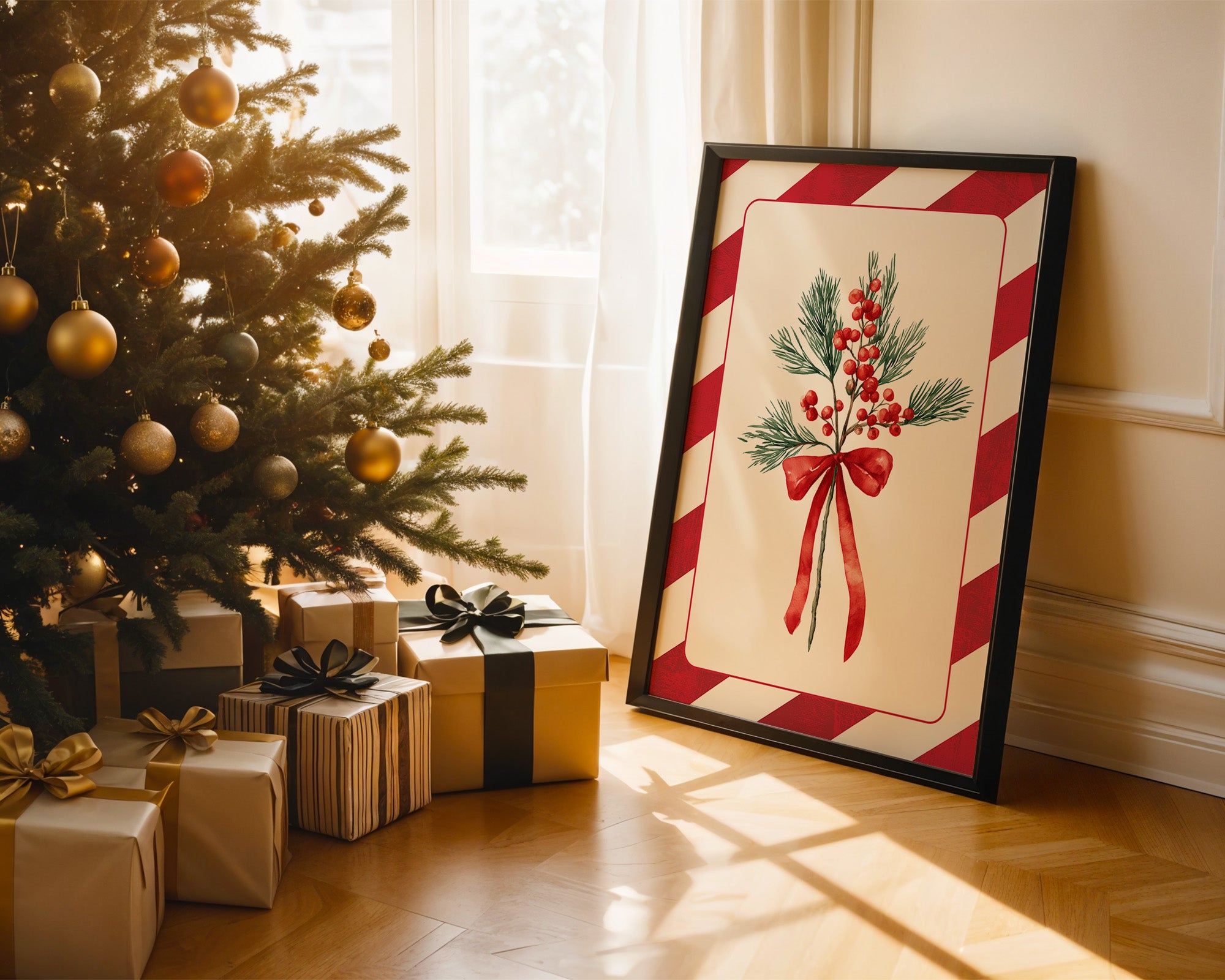 Weihnachtszweige Rot Grün Vintage