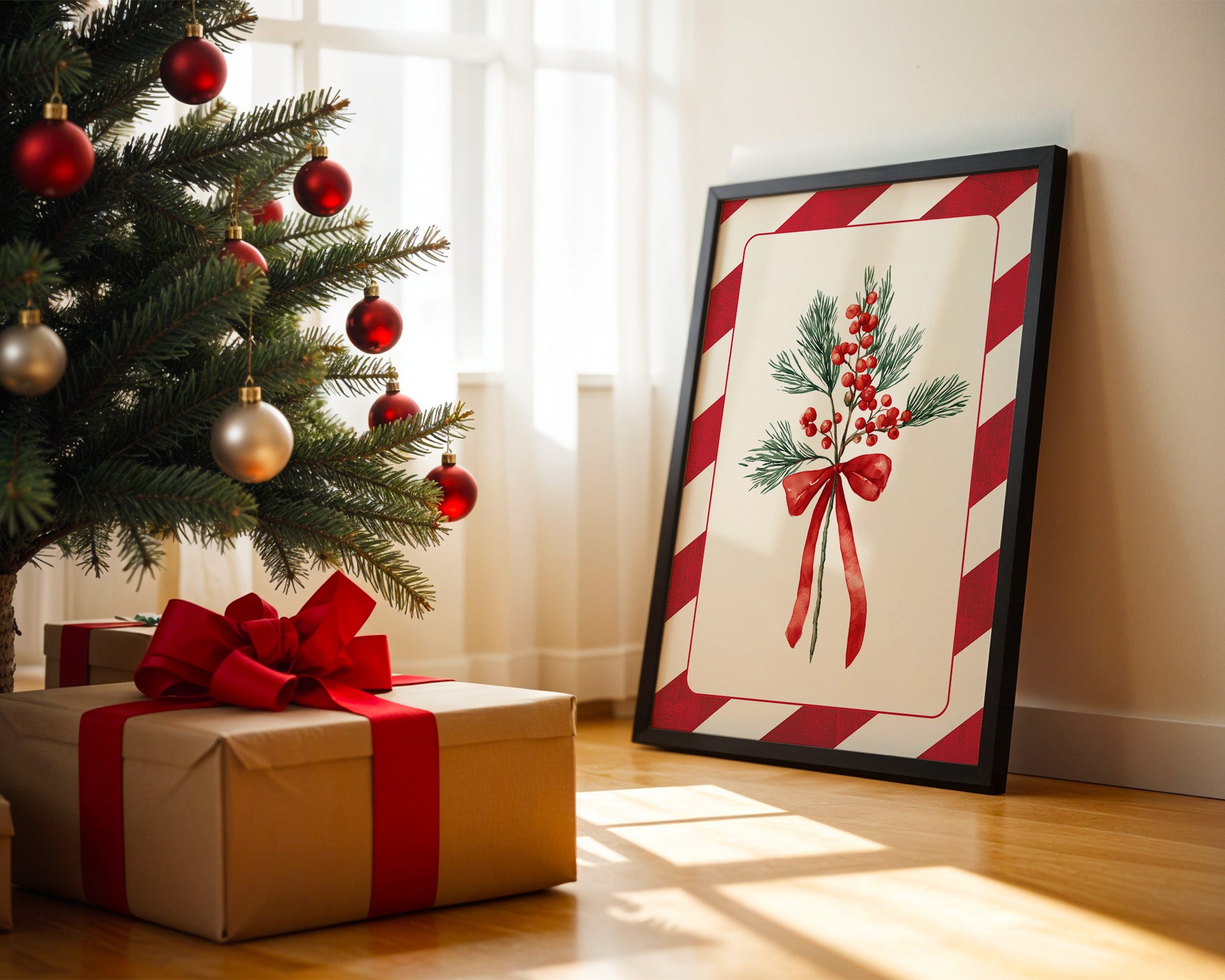 Weihnachtszweige Rot Grün Vintage