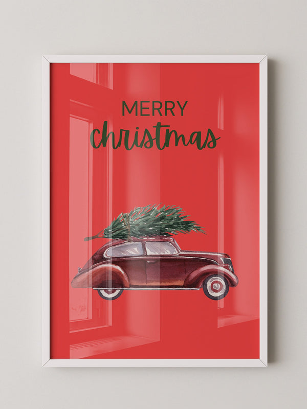 Auto mit Tannenbaum Rot