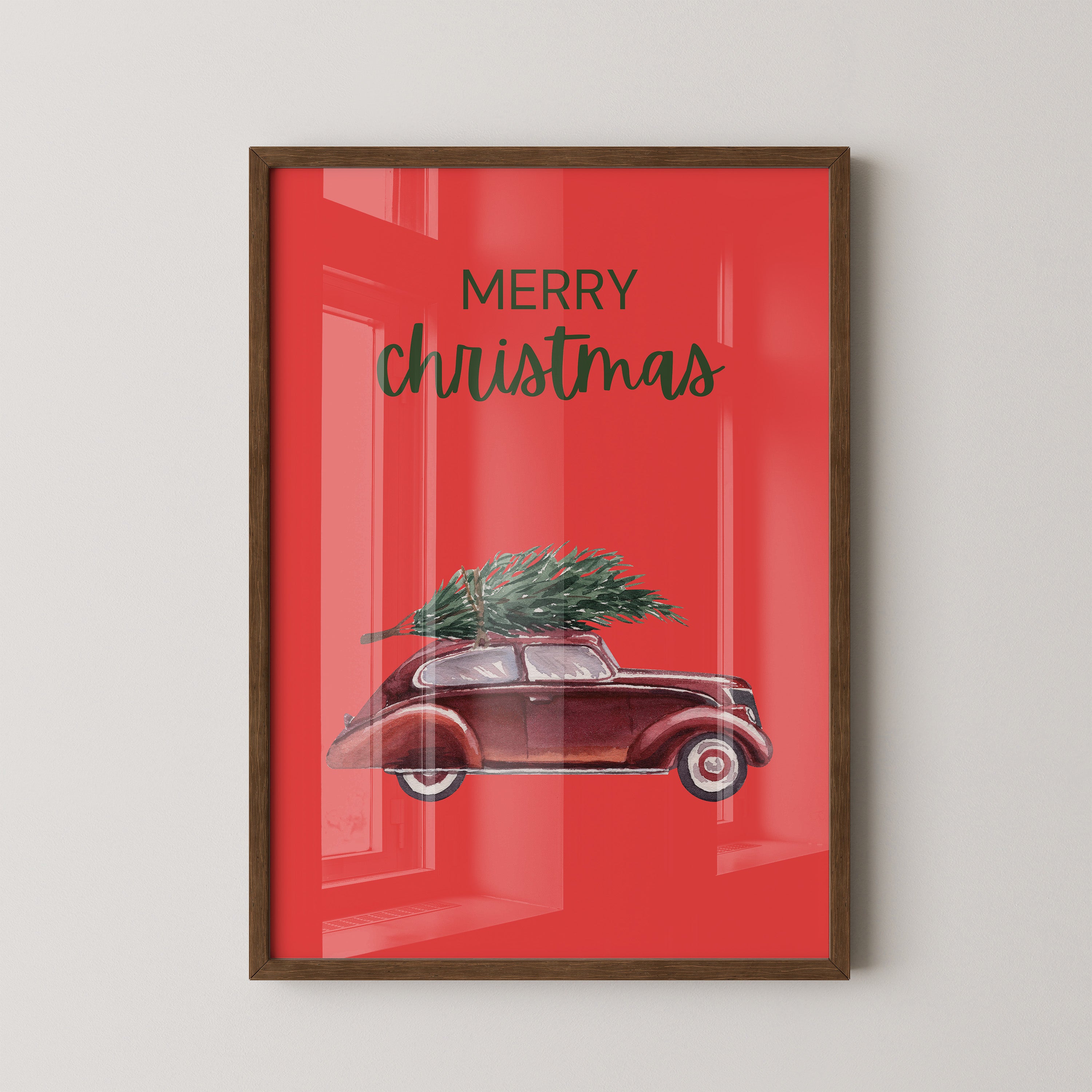 Auto mit Tannenbaum Rot