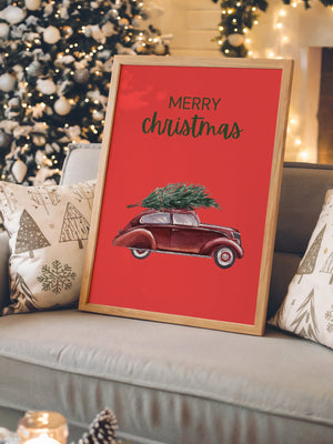 Auto mit Tannenbaum Rot