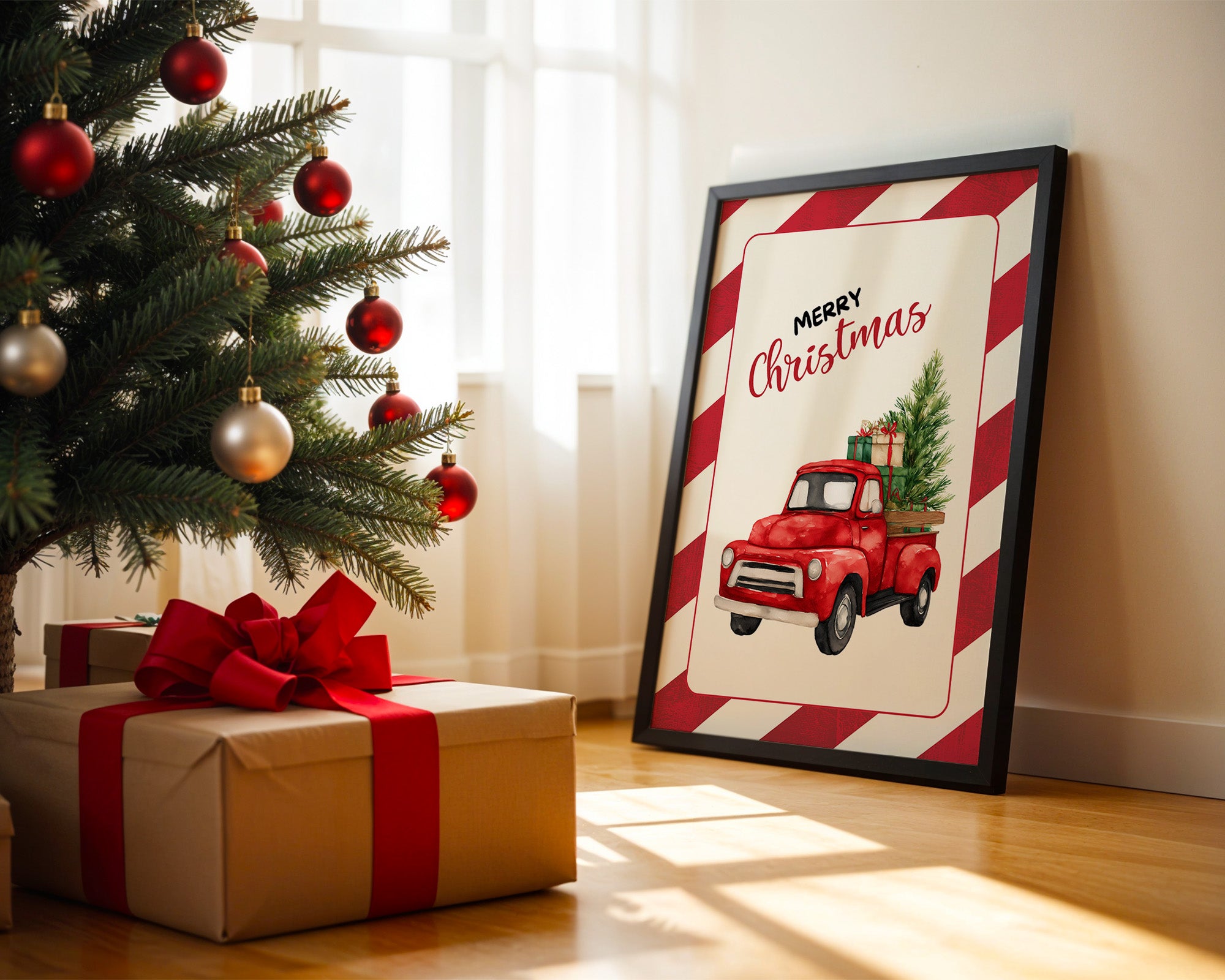 Roter Weihnachtswagen Aquarell