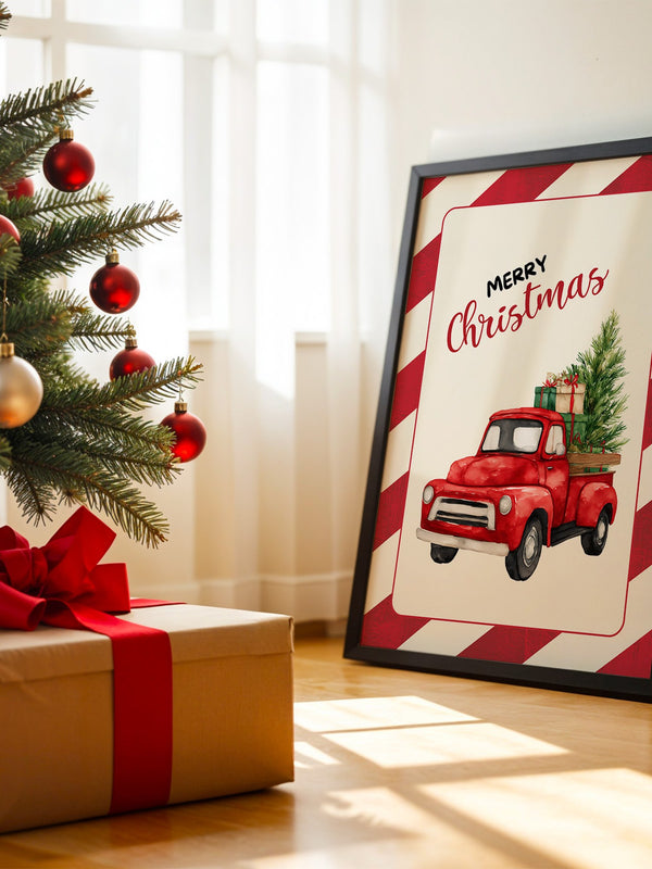 Roter Weihnachtswagen Aquarell