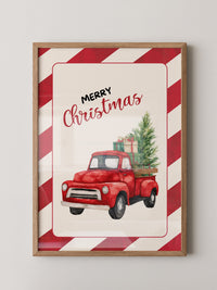 Roter Weihnachtswagen Aquarell