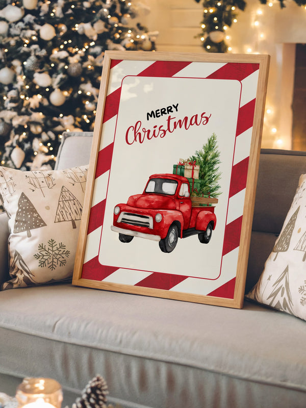 Roter Weihnachtswagen Aquarell