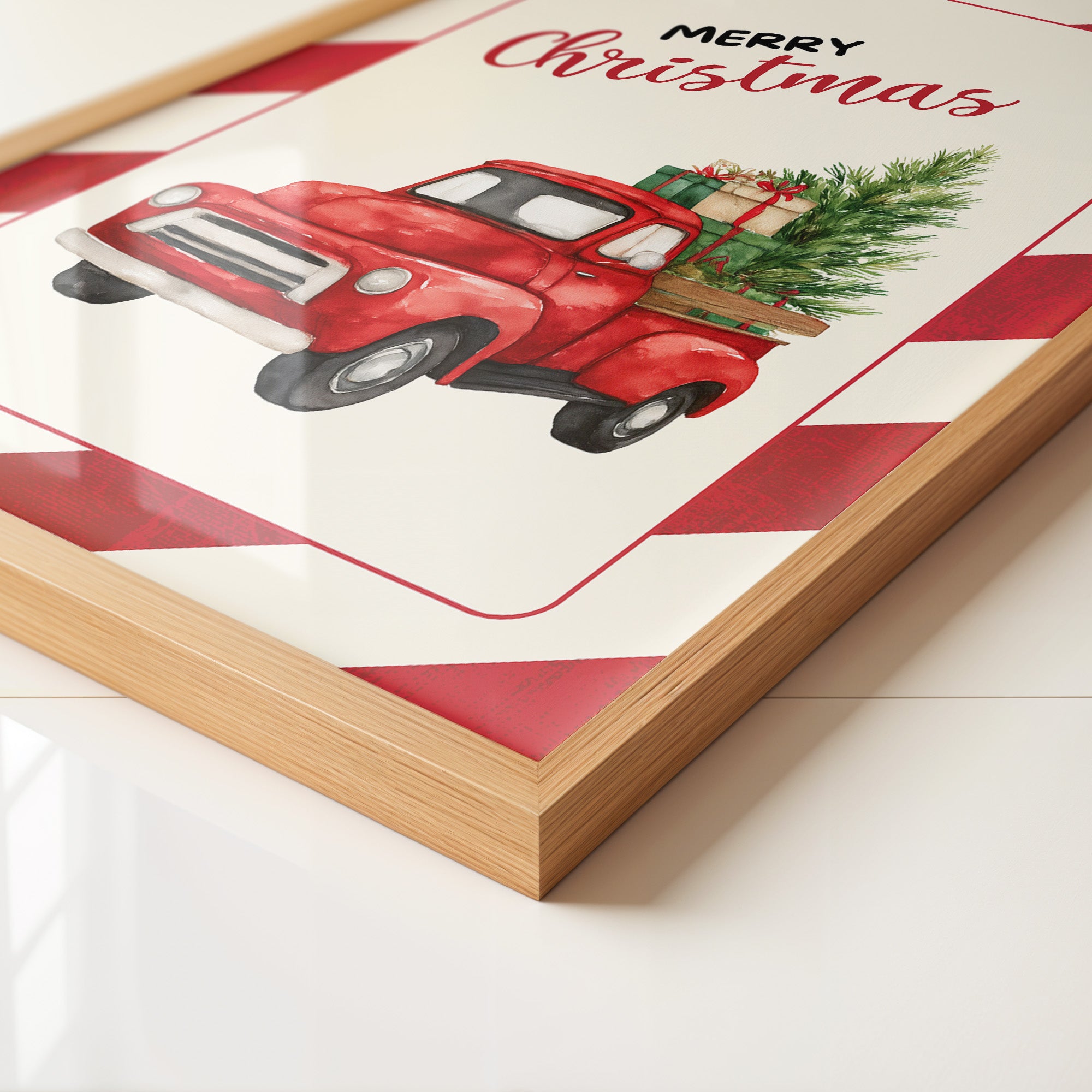 Roter Weihnachtswagen Aquarell