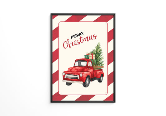 Roter Weihnachtswagen Aquarell