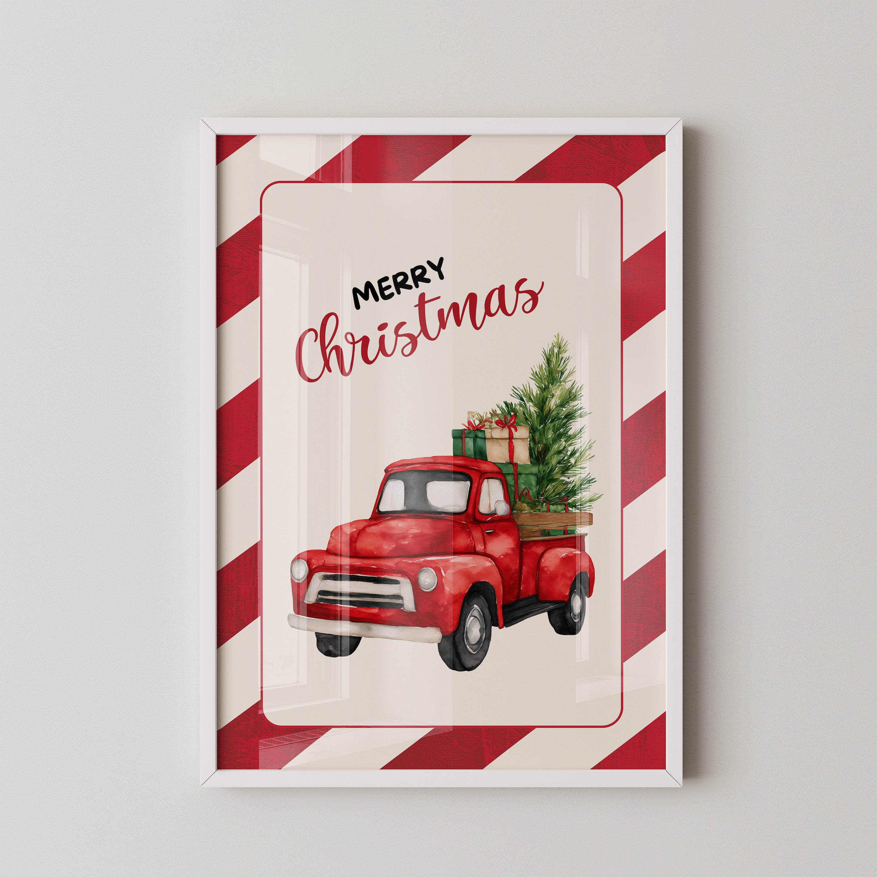 Roter Weihnachtswagen Aquarell