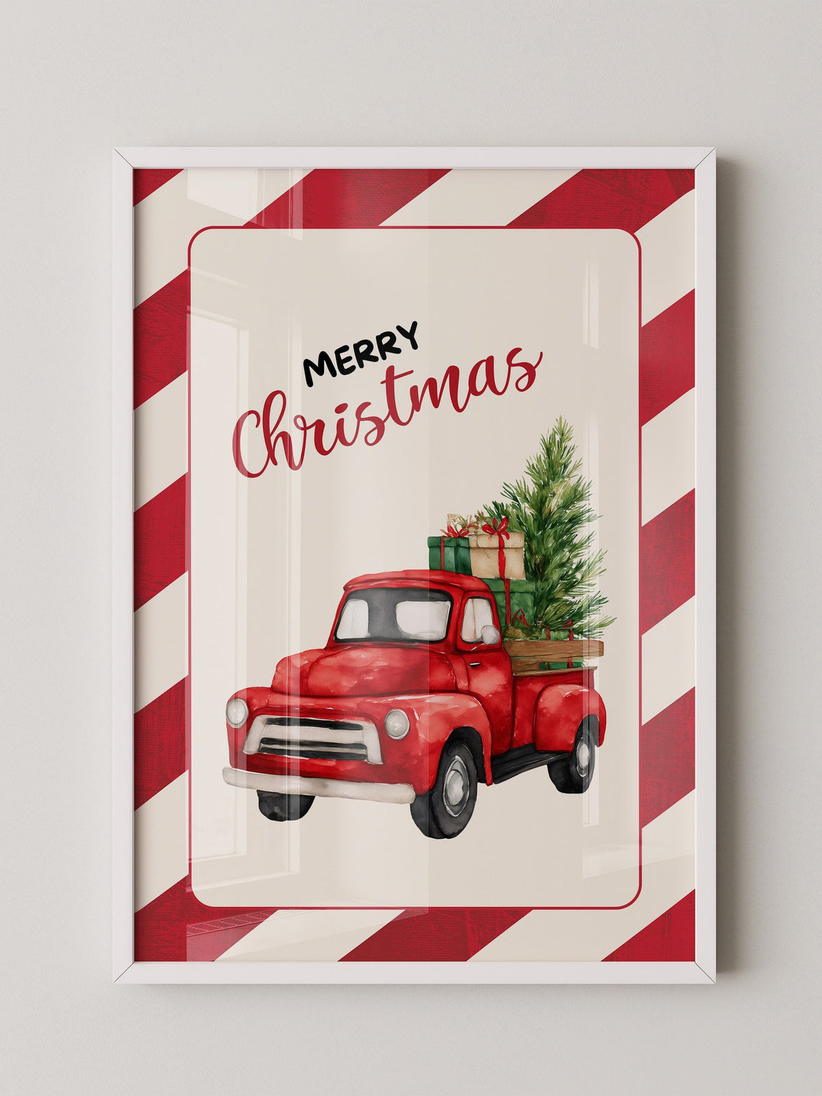 Roter Weihnachtswagen Aquarell
