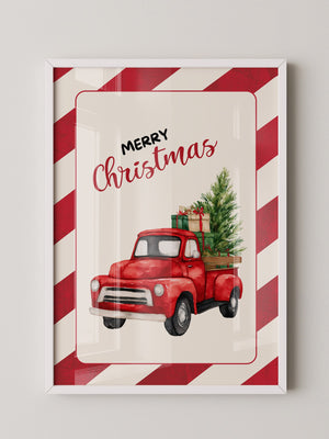 Roter Weihnachtswagen Aquarell