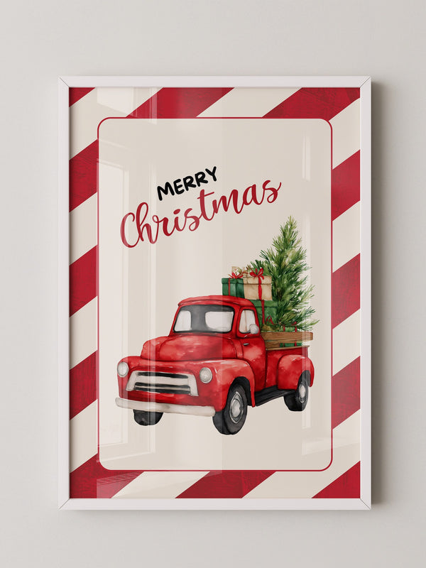 Roter Weihnachtswagen Aquarell