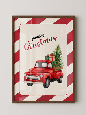 Roter Weihnachtswagen Aquarell