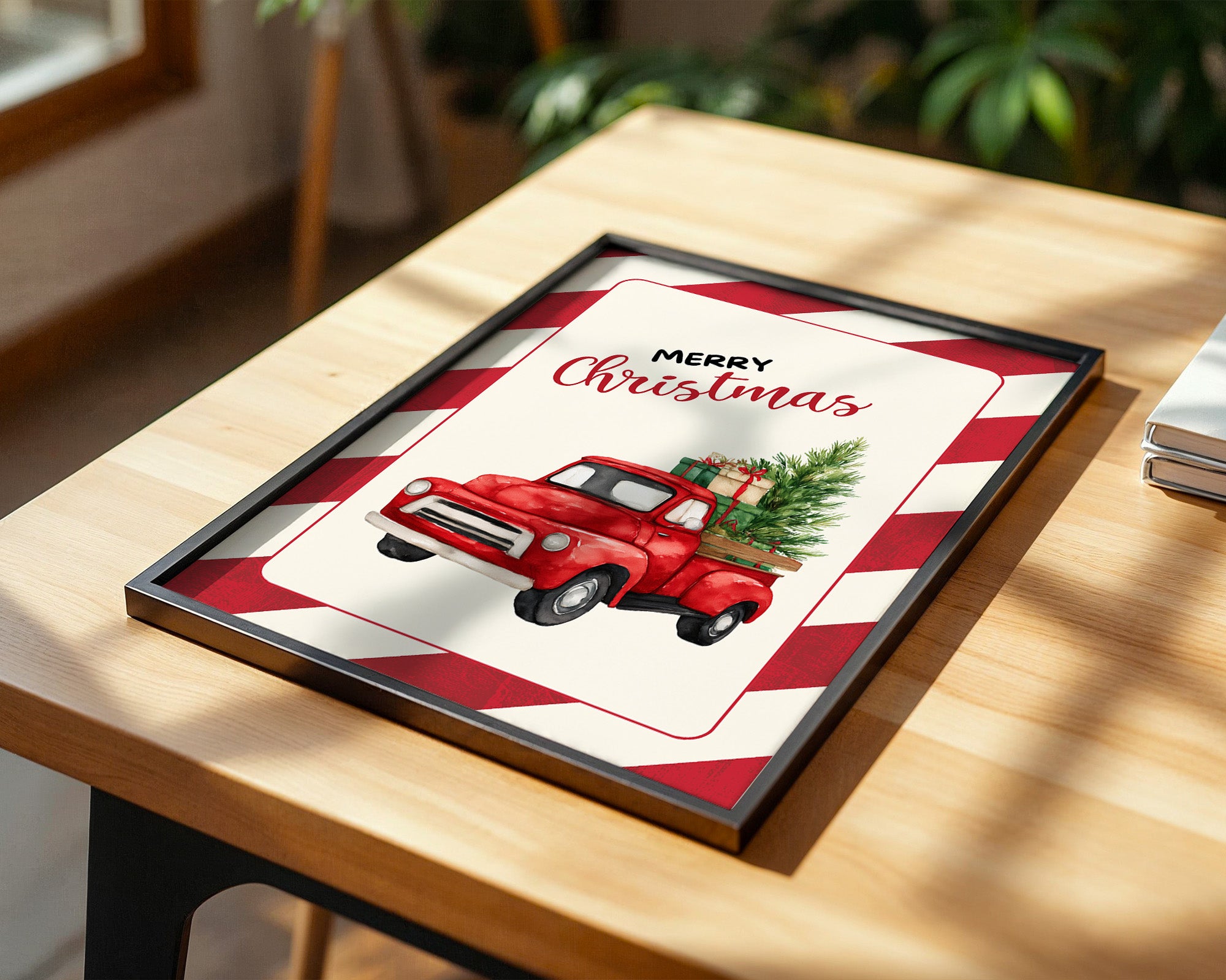 Roter Weihnachtswagen Aquarell