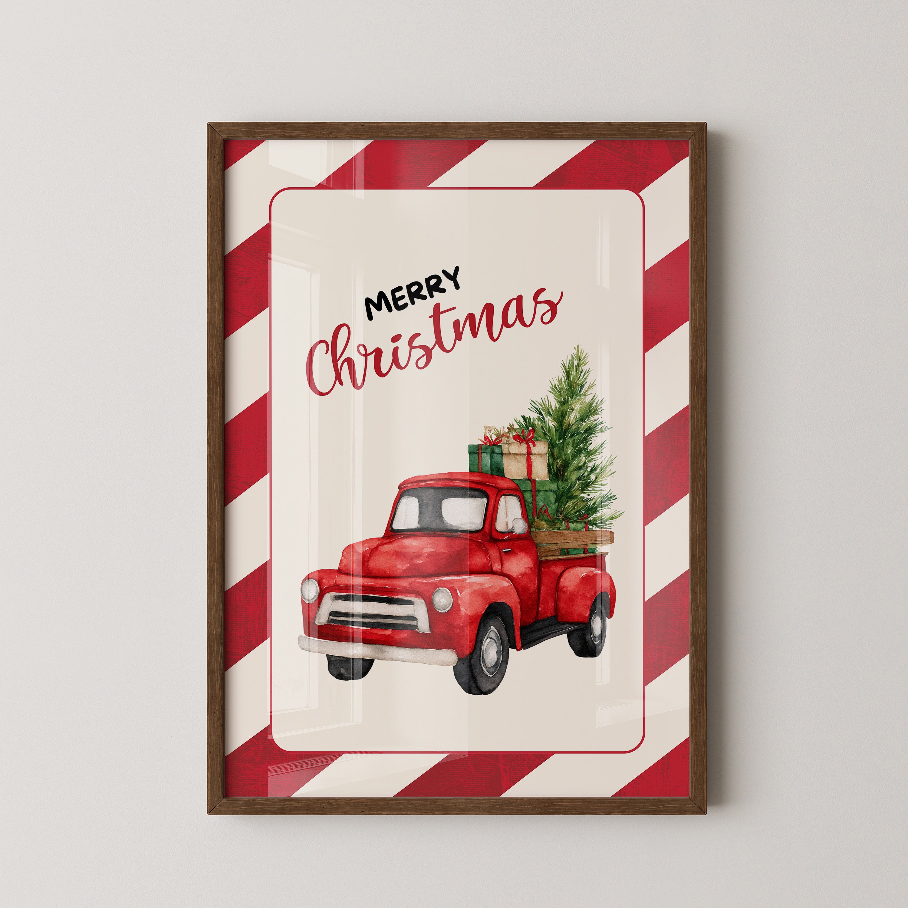 Roter Weihnachtswagen Aquarell