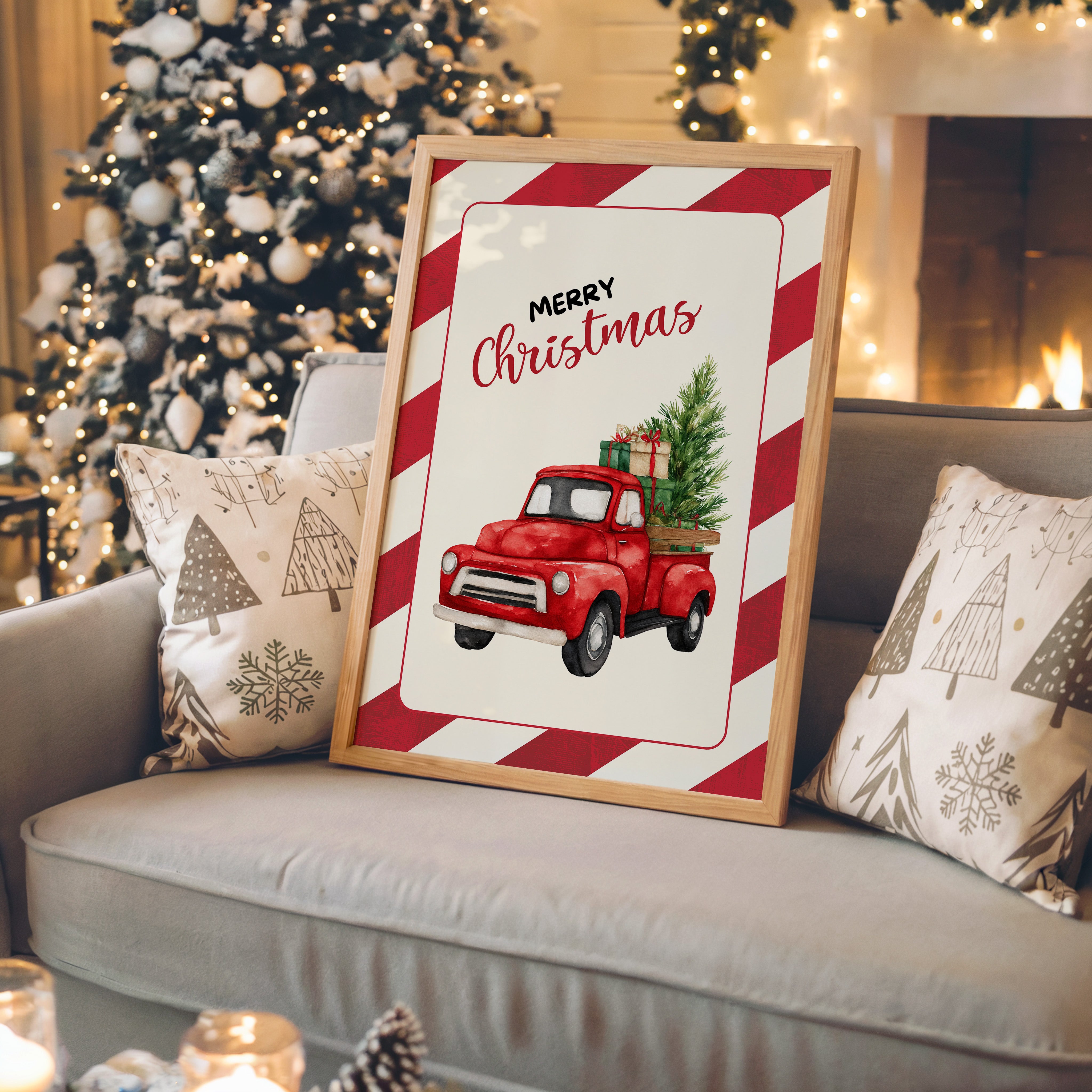 Roter Weihnachtswagen Aquarell