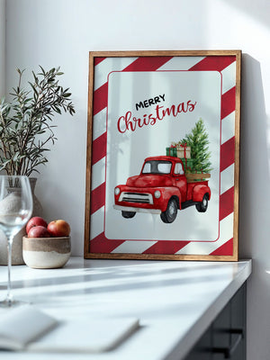 Roter Weihnachtswagen Aquarell