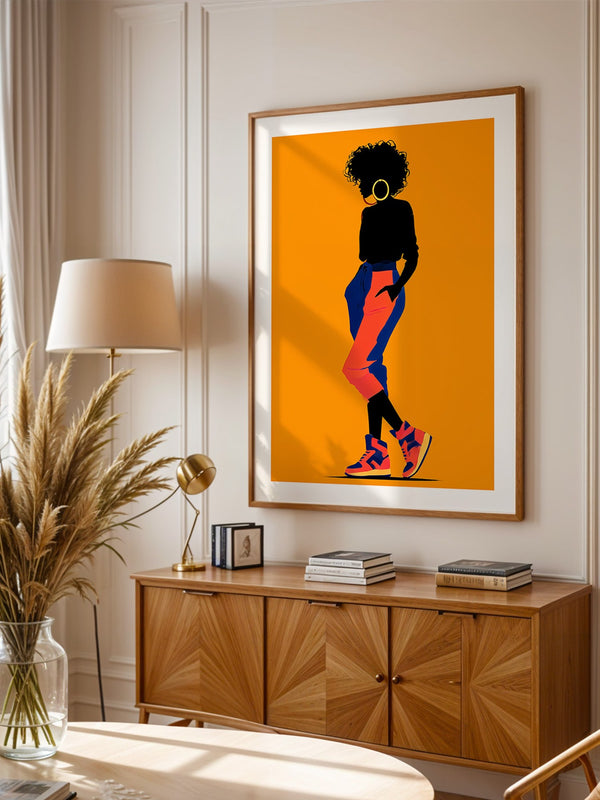 Silhouette Frau leuchtend orange