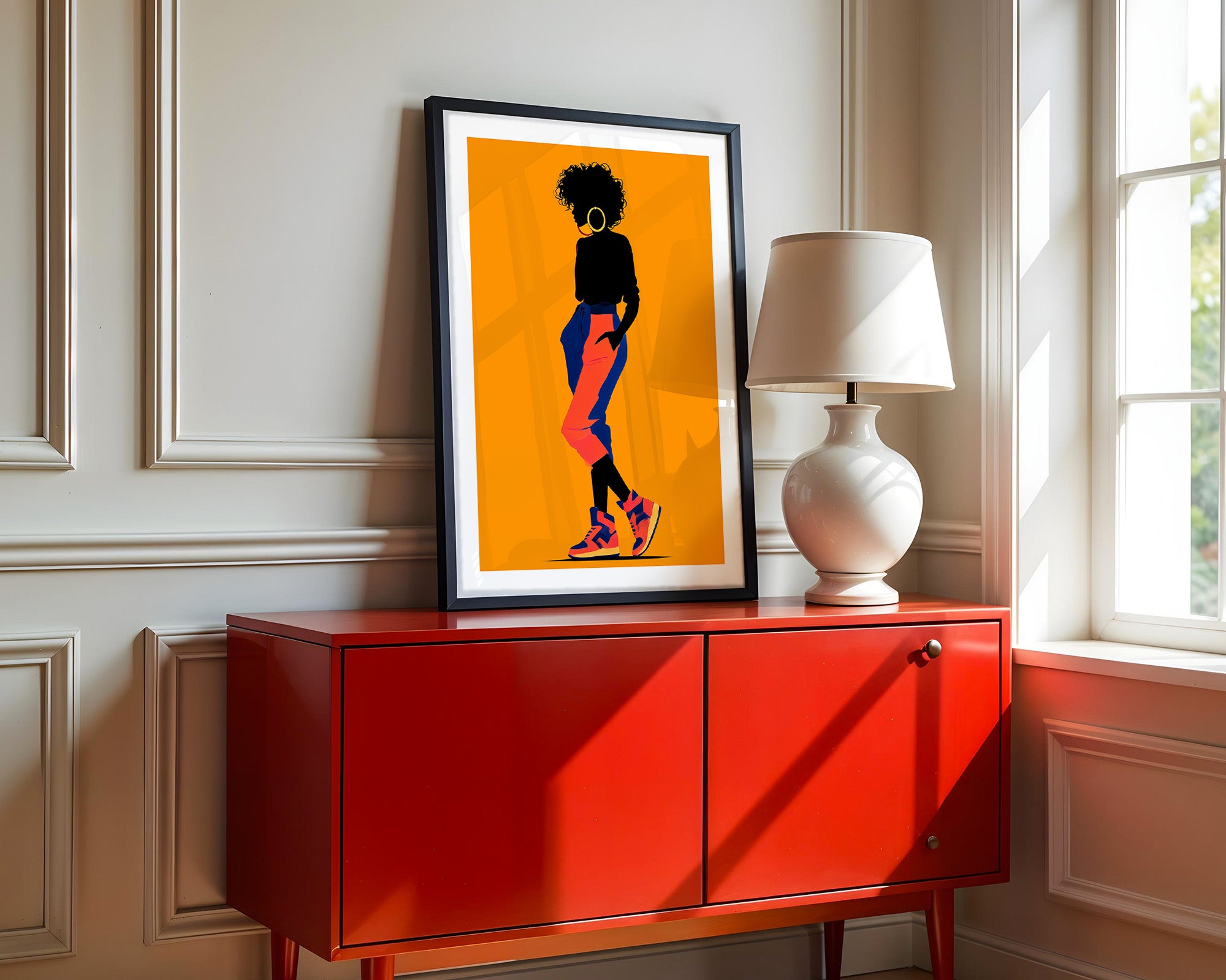 Silhouette Frau leuchtend orange