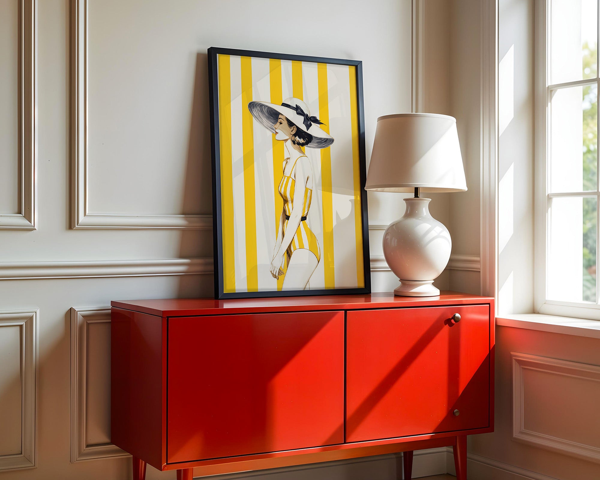 Dame gelb gestreift Retro-Look