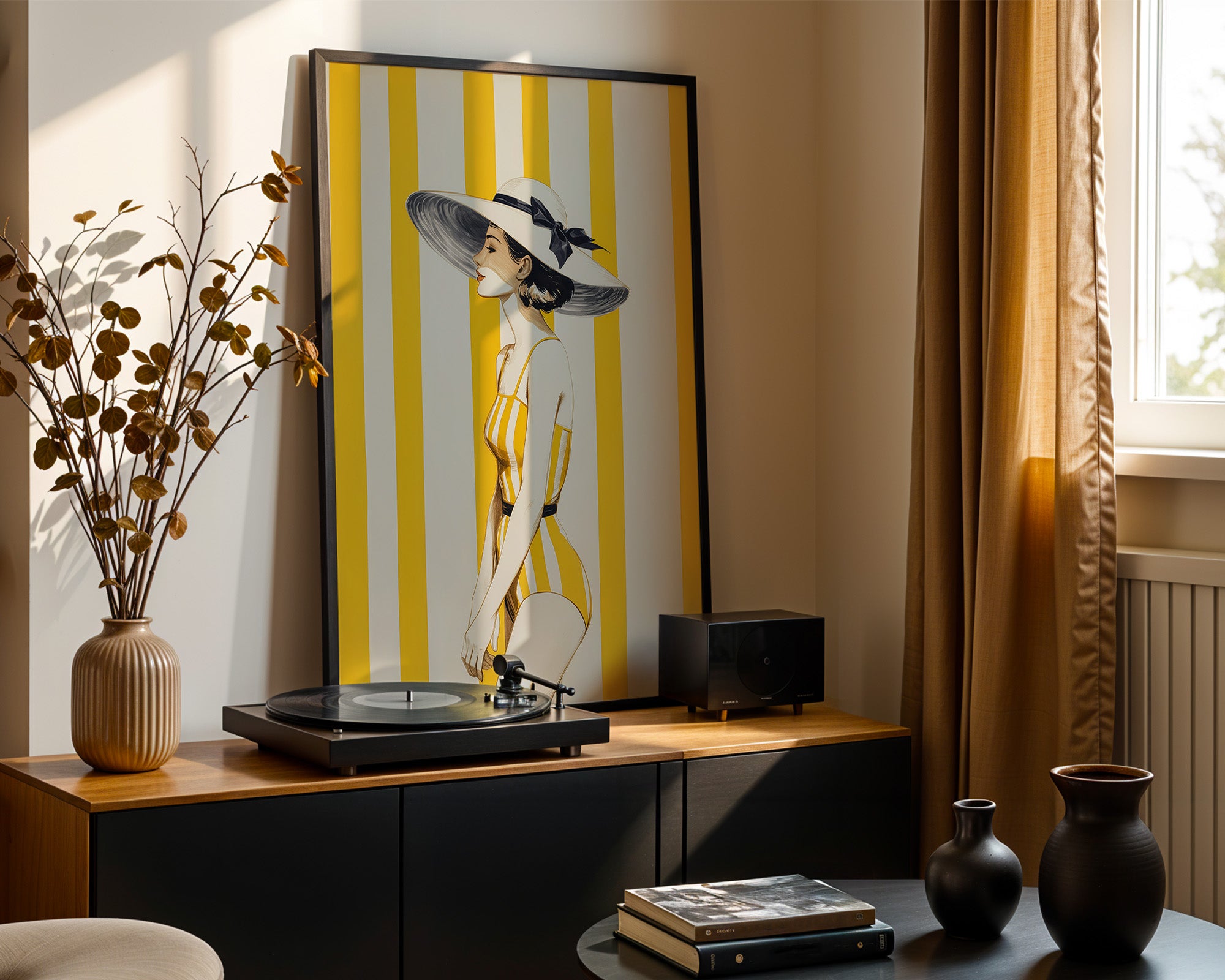 Dame gelb gestreift Retro-Look