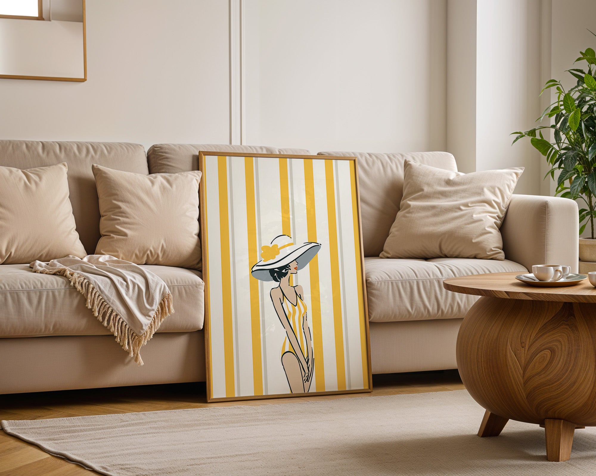 Streifen Frau Sommerhut Retro