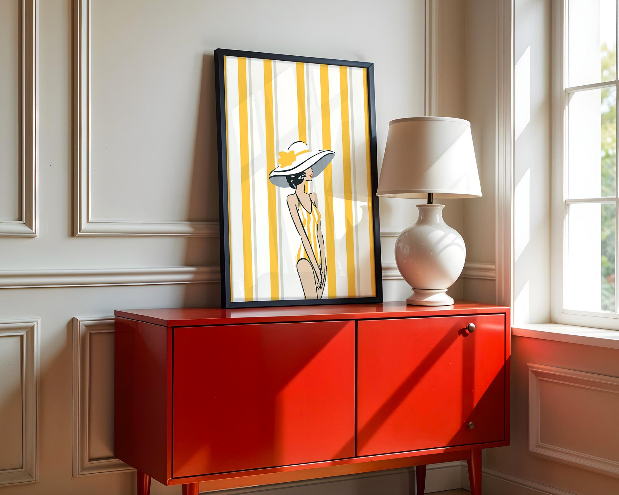 Streifen Frau Sommerhut Retro