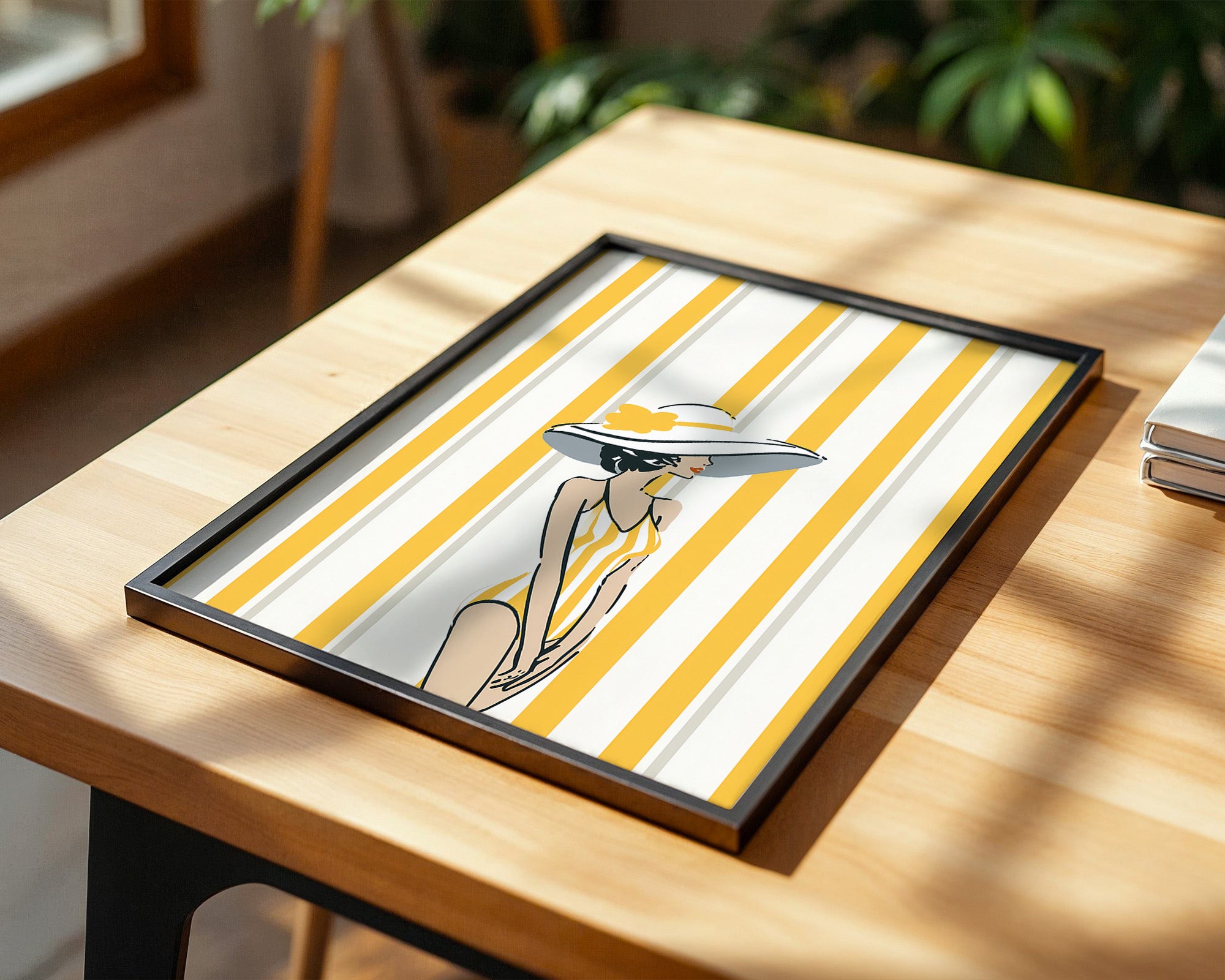 Streifen Frau Sommerhut Retro