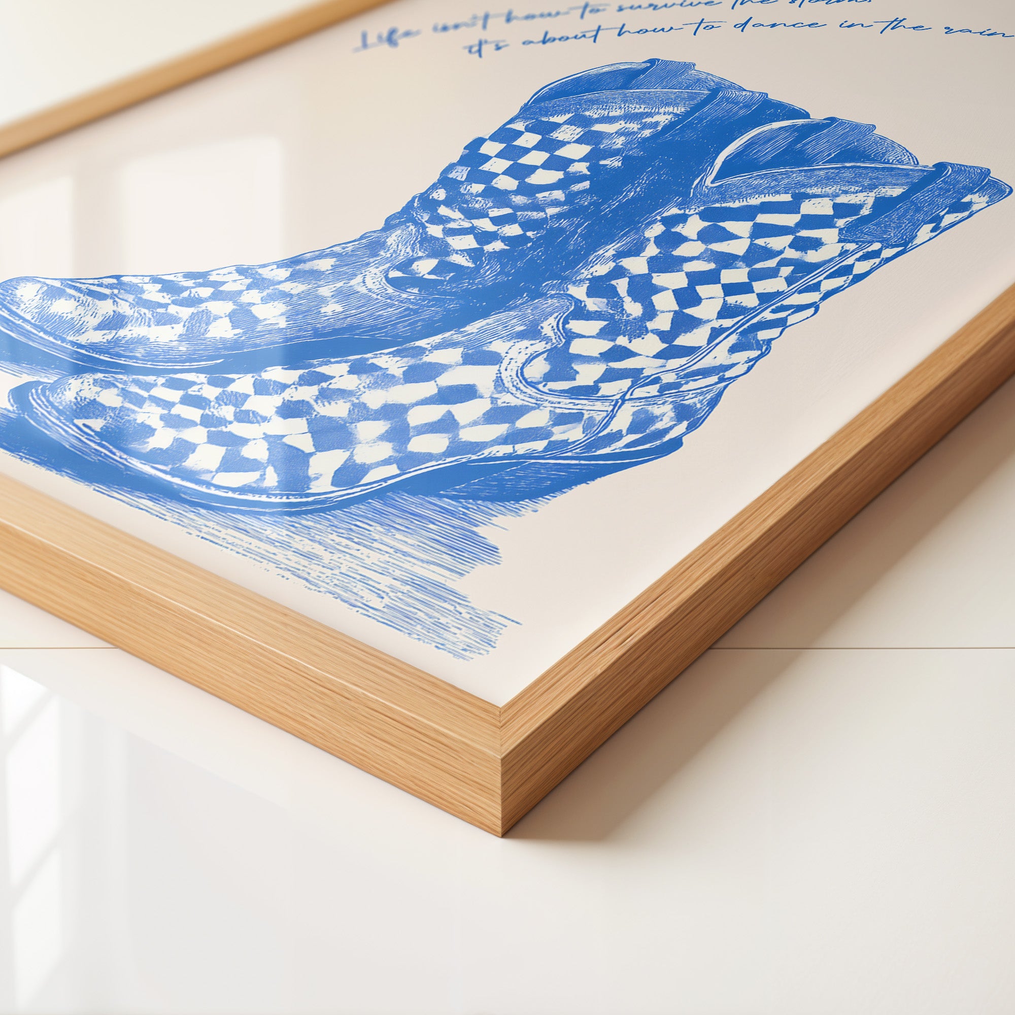 Cowboystiefel Schachbrett Blau