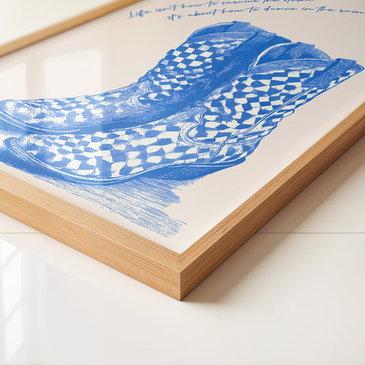 Cowboystiefel Schachbrett Blau