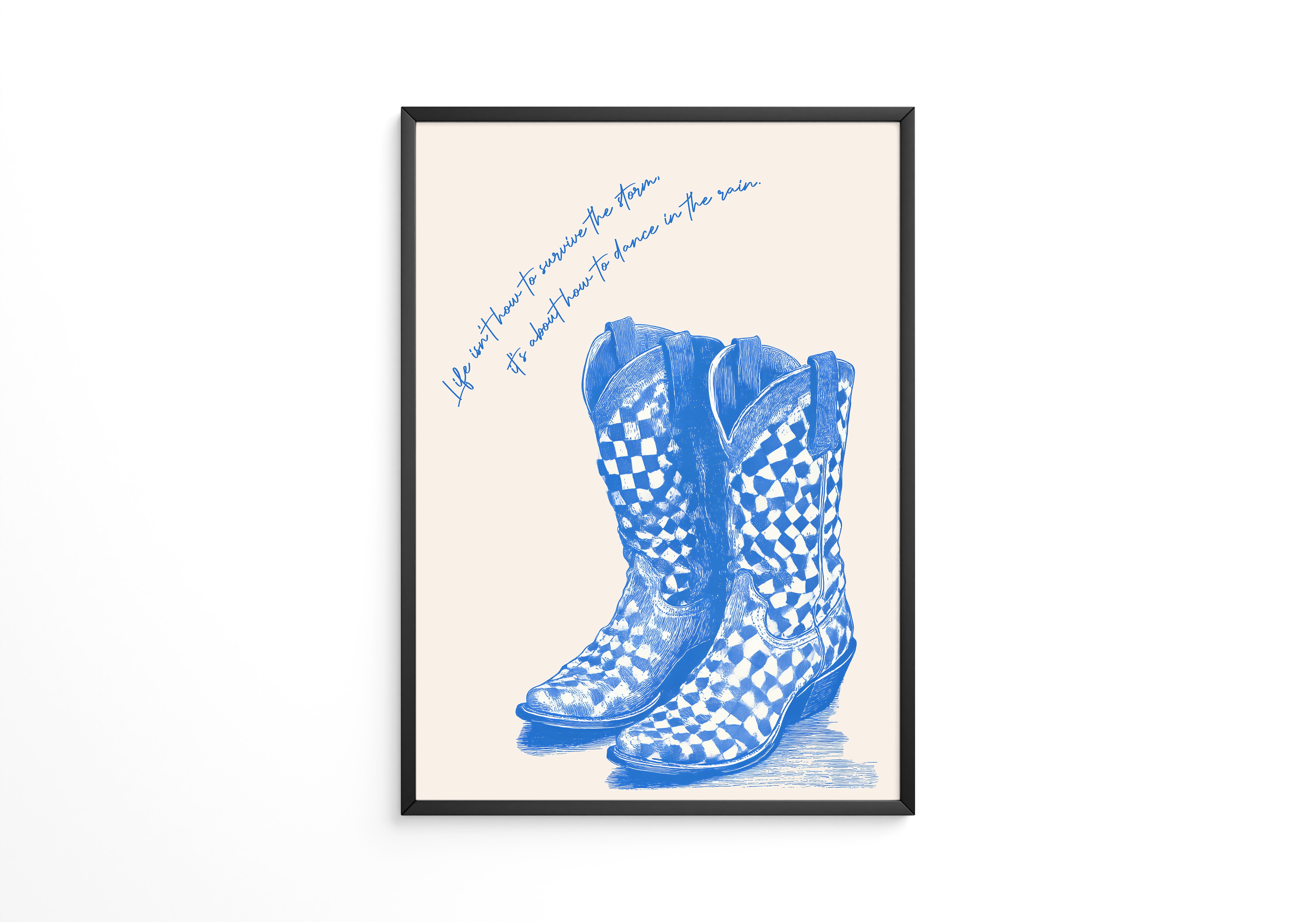 Cowboystiefel Schachbrett Blau