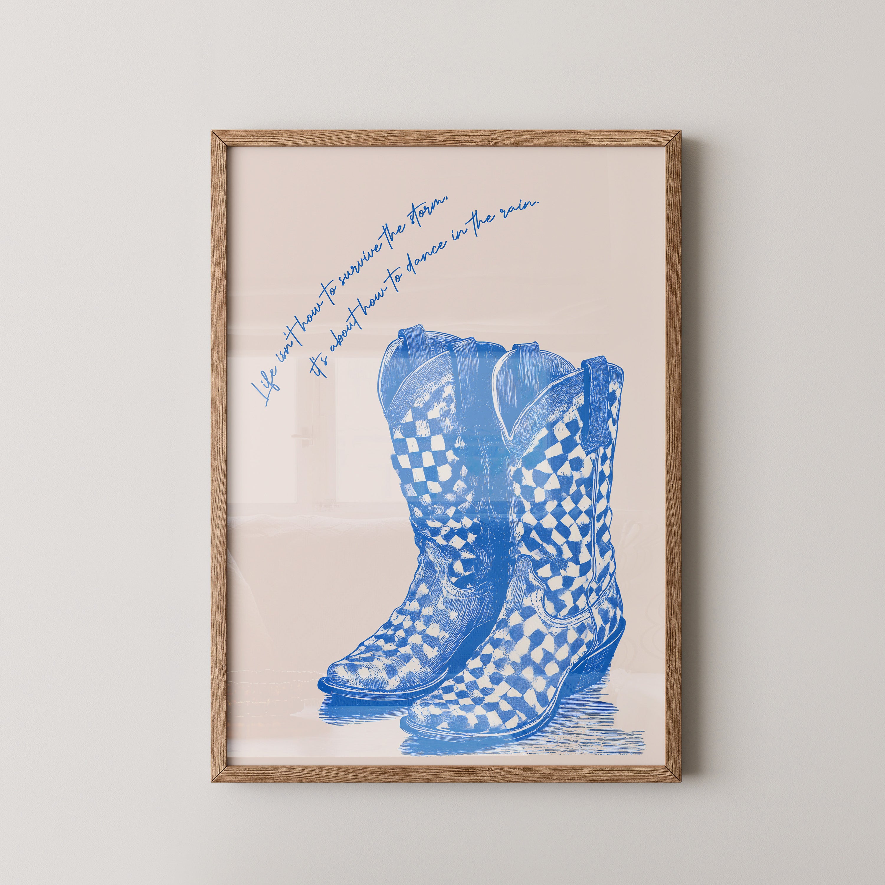 Cowboystiefel Schachbrett Blau