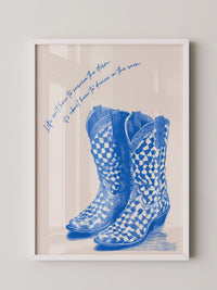 Cowboystiefel Schachbrett Blau