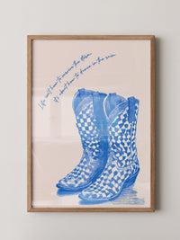 Cowboystiefel Schachbrett Blau
