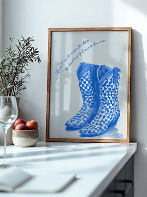 Cowboystiefel Schachbrett Blau