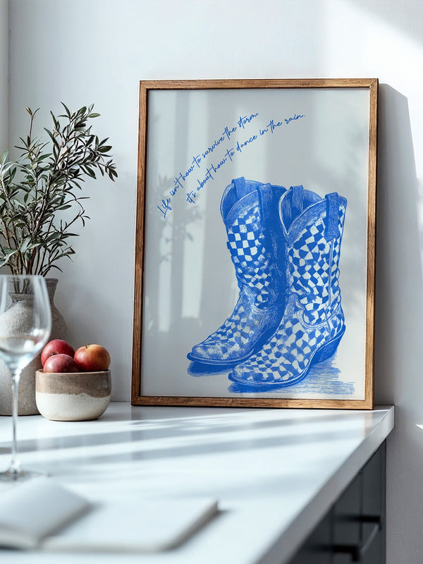 Cowboystiefel Schachbrett Blau