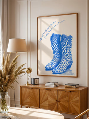 Cowboystiefel Schachbrett Blau