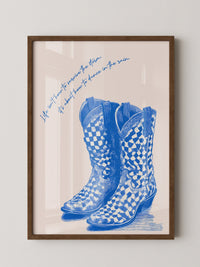 Cowboystiefel Schachbrett Blau