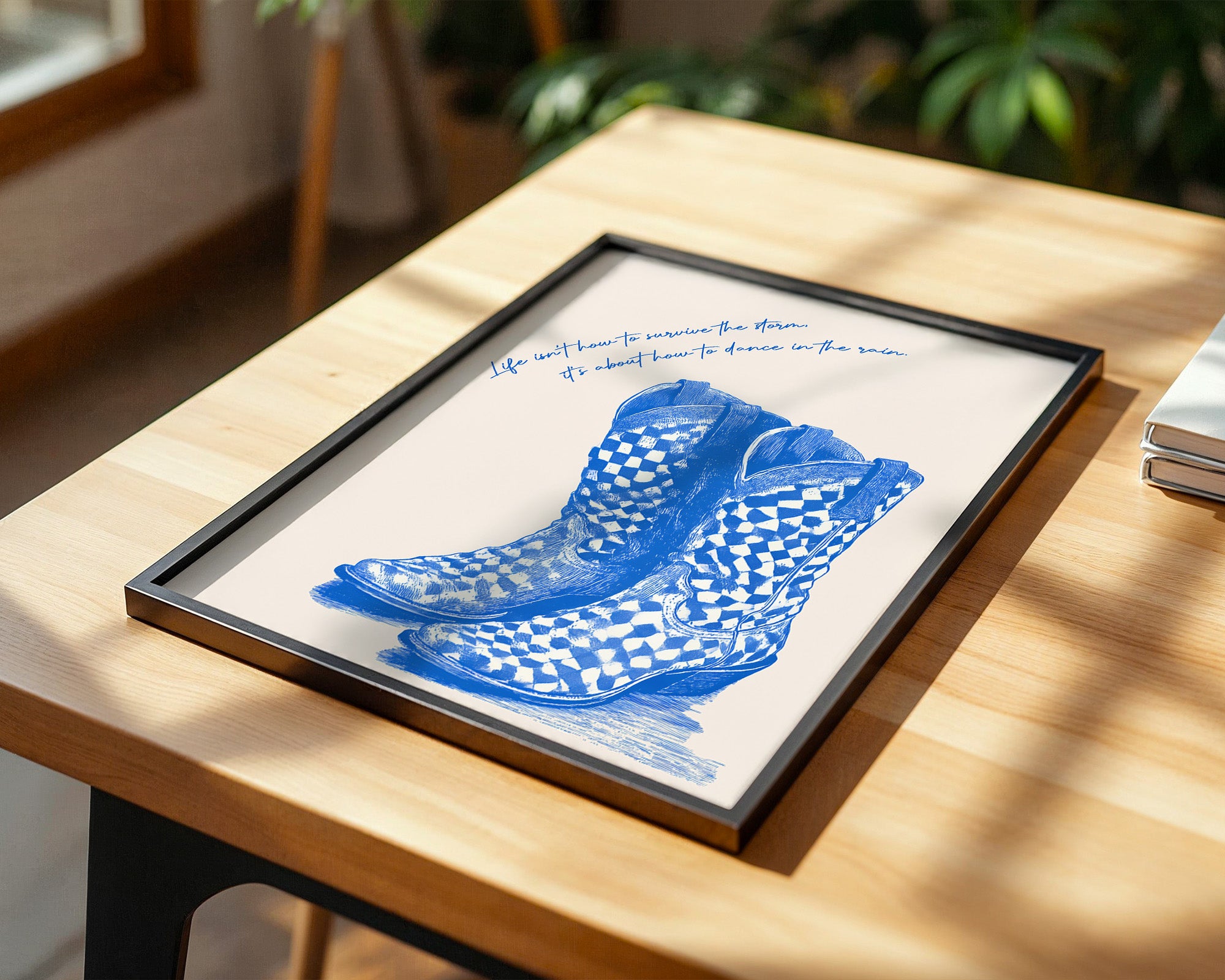 Cowboystiefel Schachbrett Blau