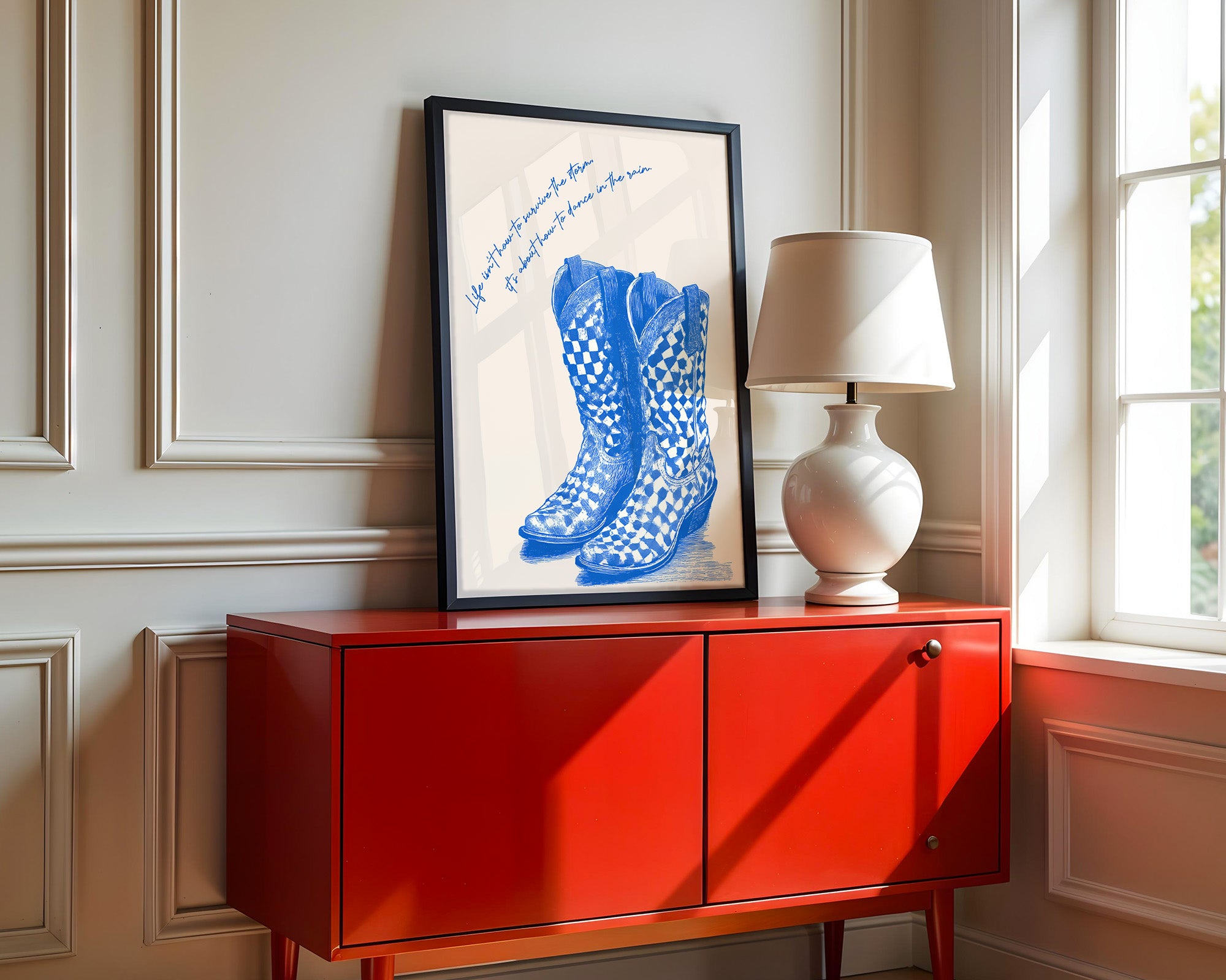 Cowboystiefel Schachbrett Blau