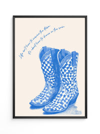 Cowboystiefel Schachbrett Blau