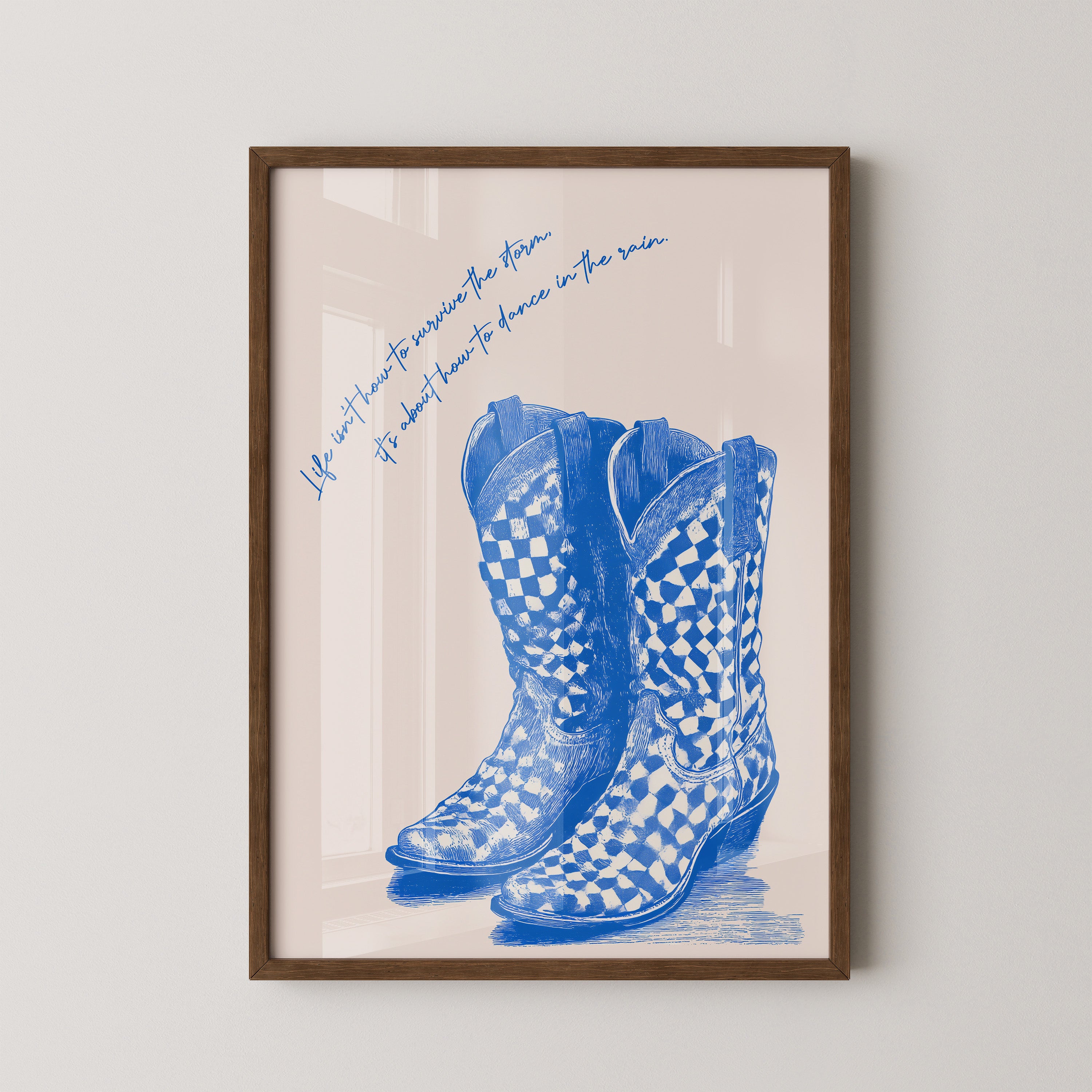 Cowboystiefel Schachbrett Blau