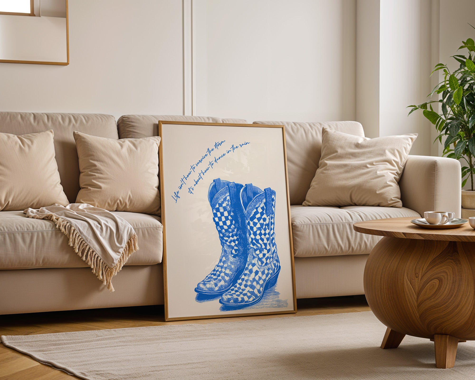 Cowboystiefel Schachbrett Blau