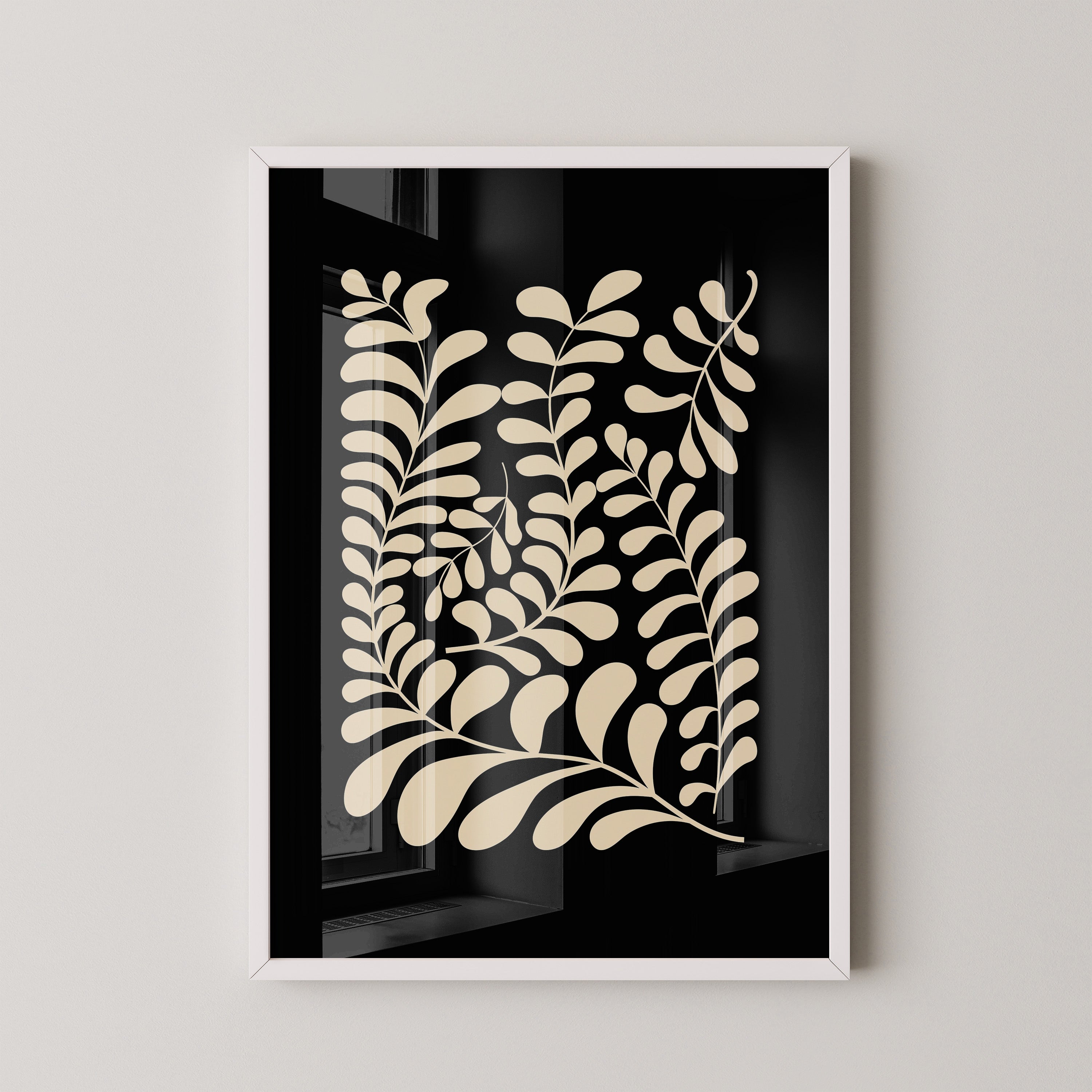 Blätter Grafik beige schwarz