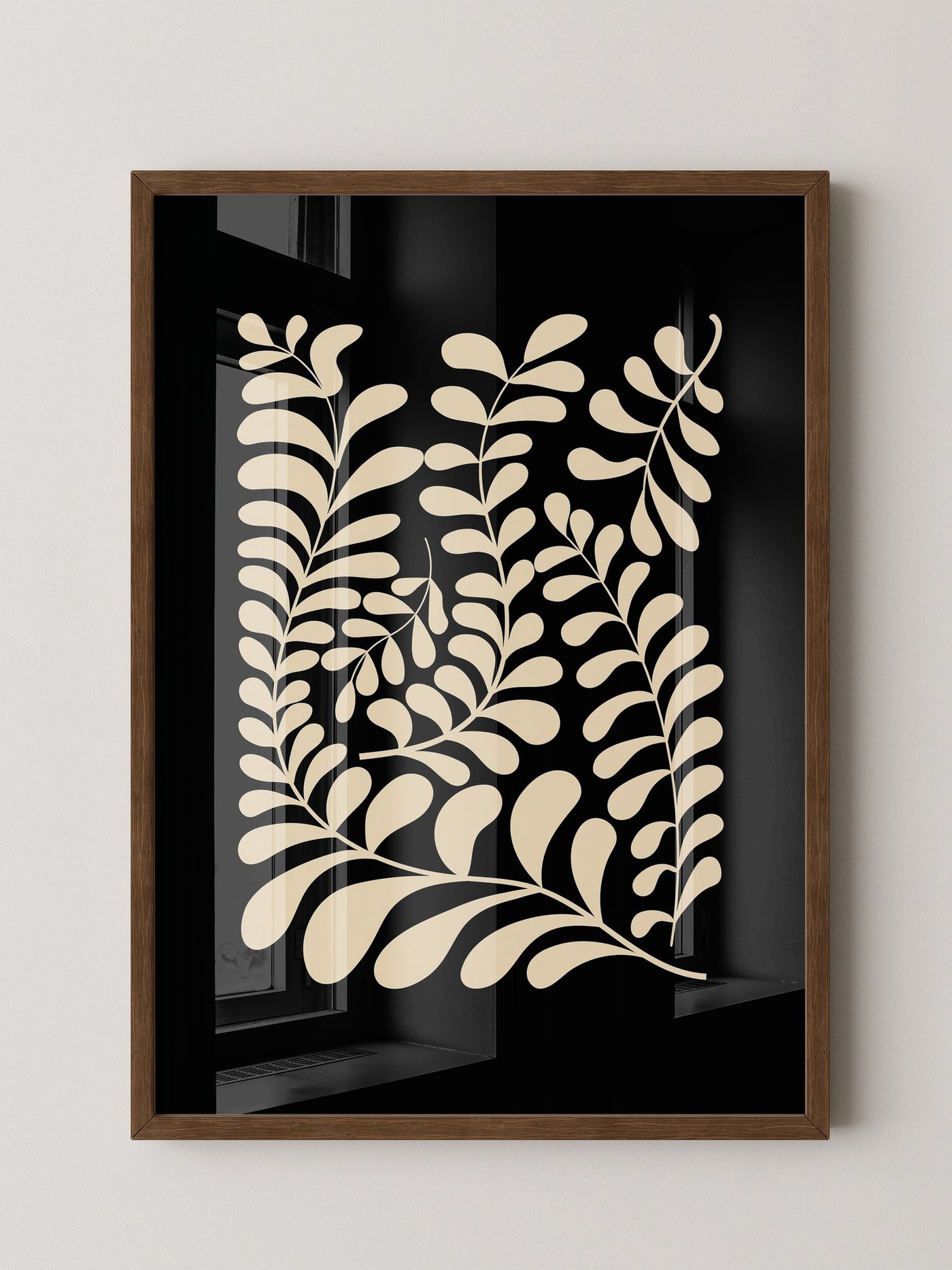 Blätter Grafik beige schwarz